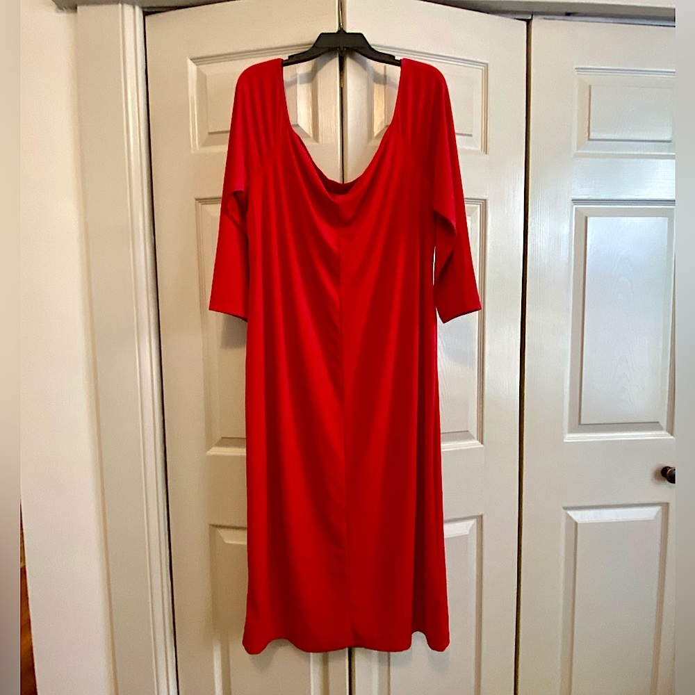 Eloquii Red Drape Neckline Short Sleeve Dress